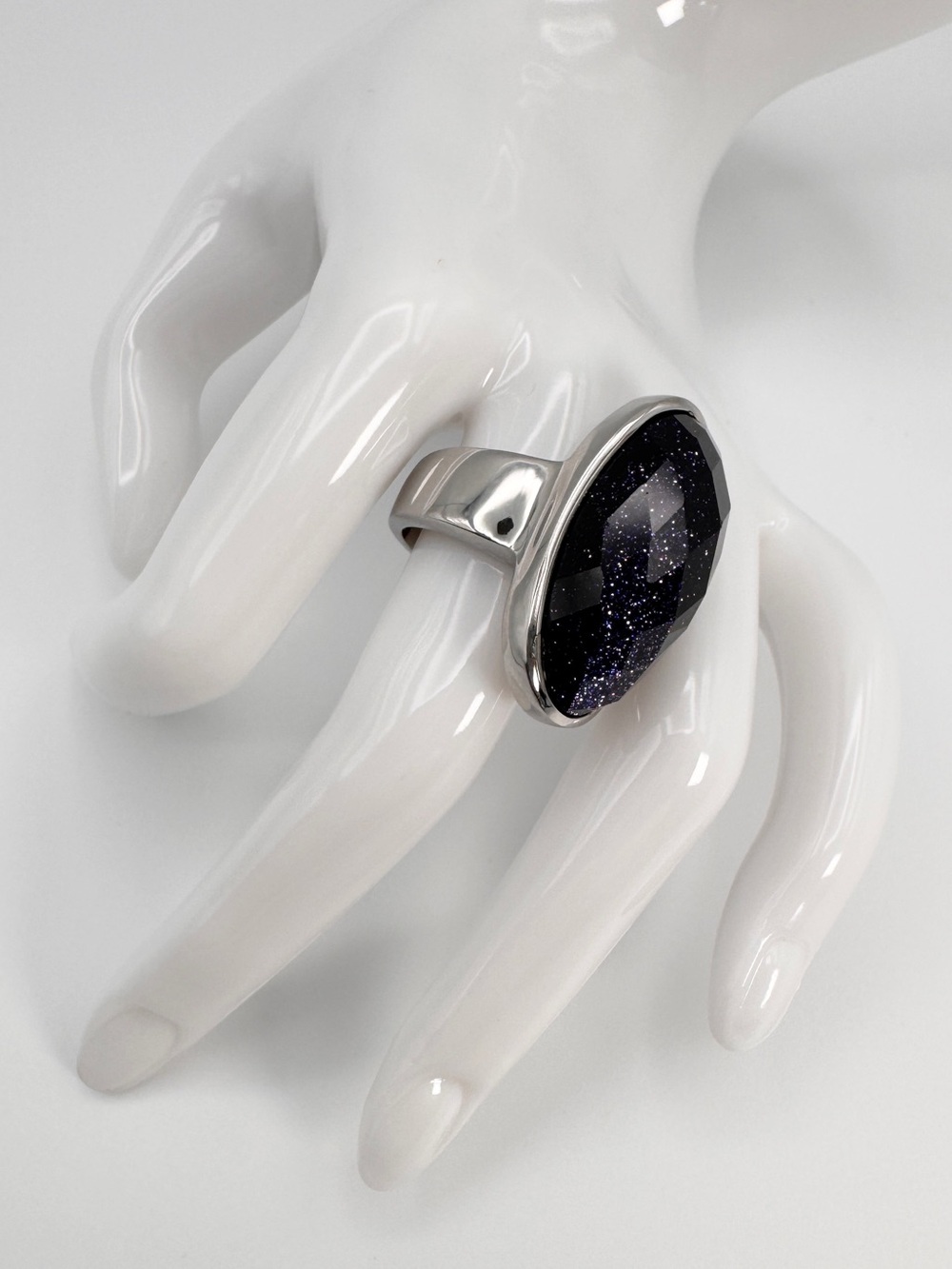 Faceted Purple Goldstone Cocktail Ring Stainless Steel‎ US 6 Whimsygoth